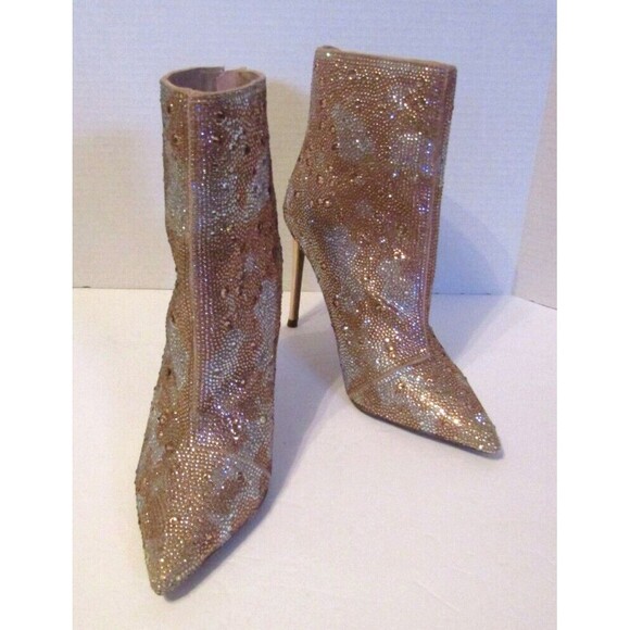 Steve Madden Pink Viala Ankle Boots Stiletto Leather Glass Rhinestones Sz 8.5 M - Picture 2 of 9